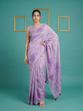 lavender muga cotton saree with elegant pencil art detailing