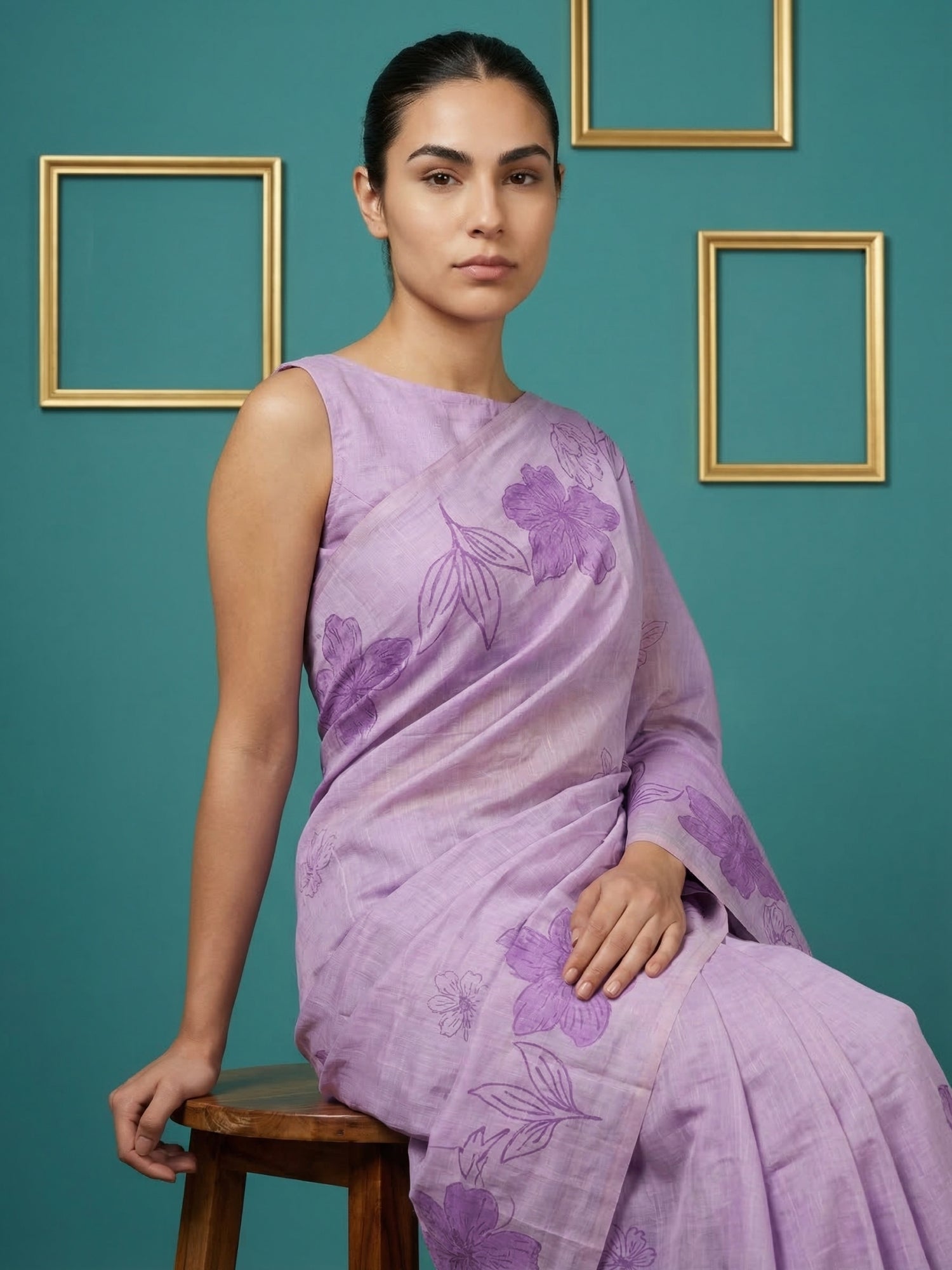 designer lavender cotton saree with subtle traditional appeal
