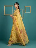 festive yellow saree with soft texture and handcrafted art work