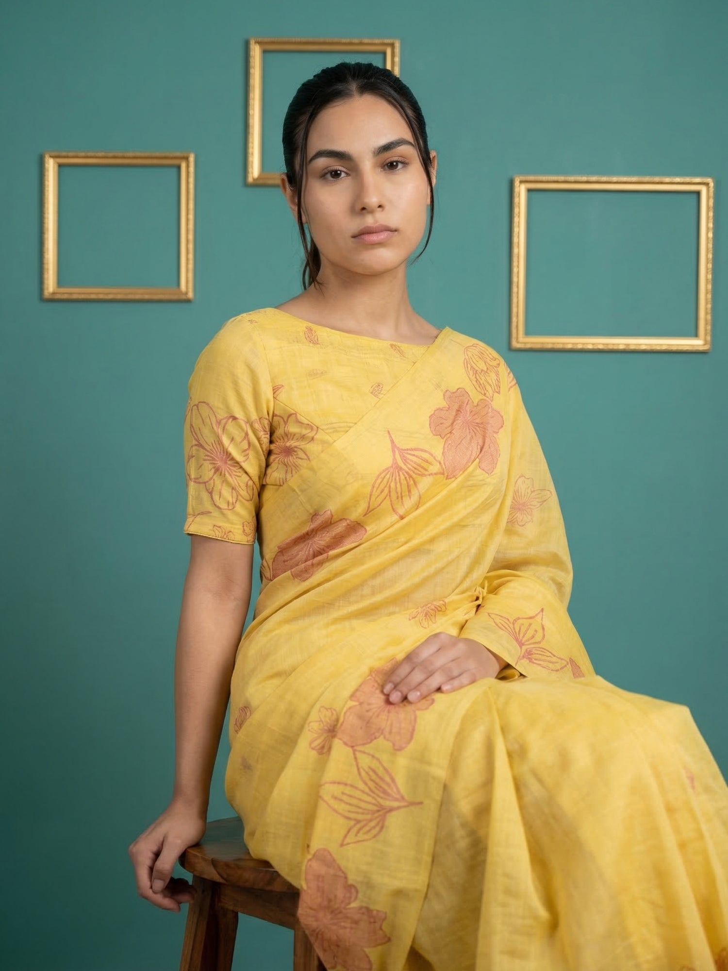designer yellow cotton saree with subtle traditional appeal