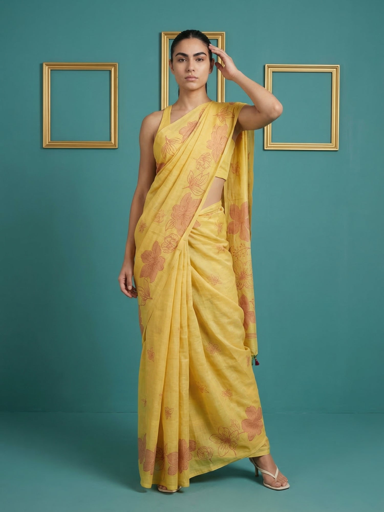 comfortable ethnic saree with artistic pencil art craftsmanship