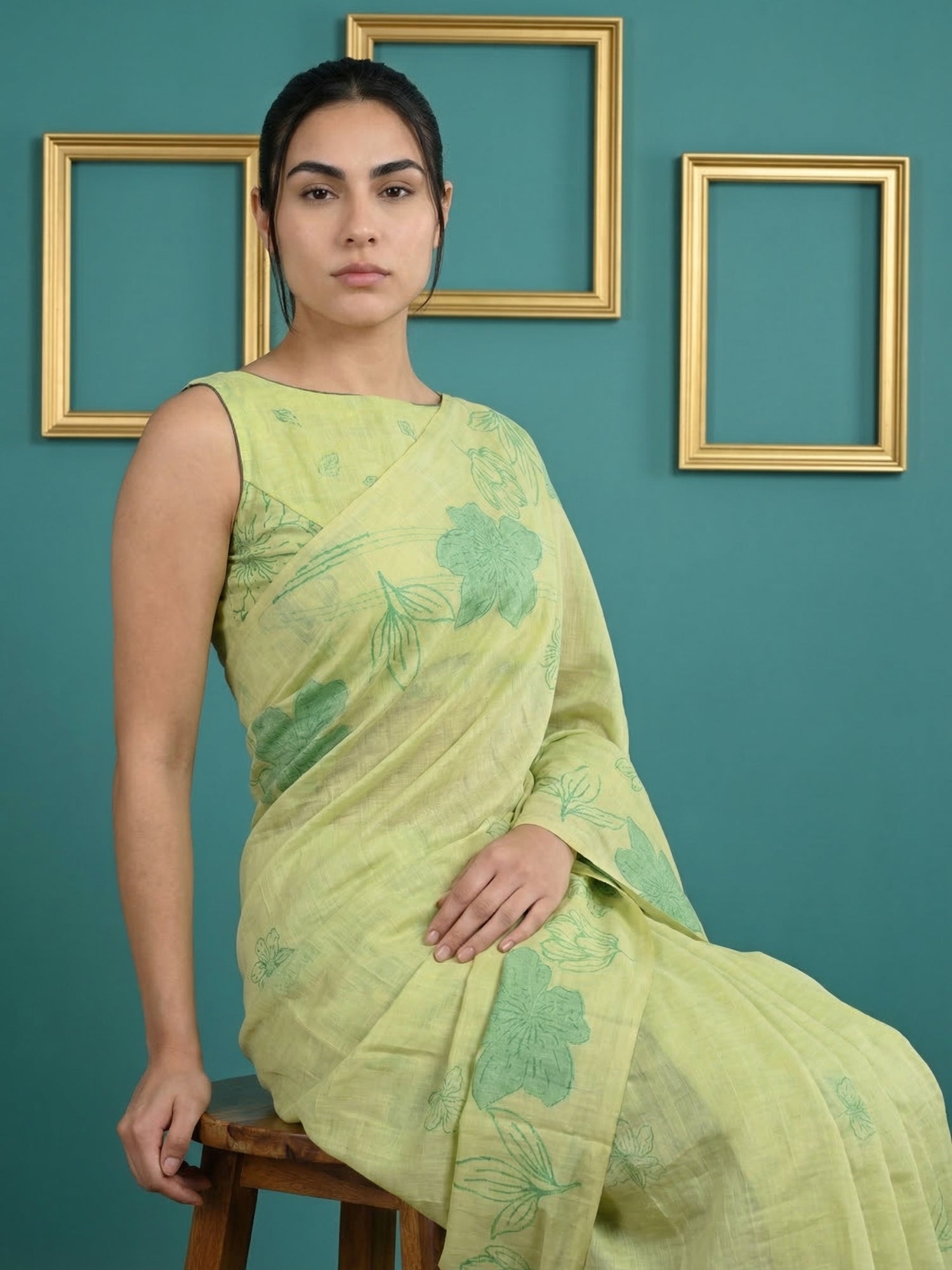 designer green cotton saree with subtle traditional appeal