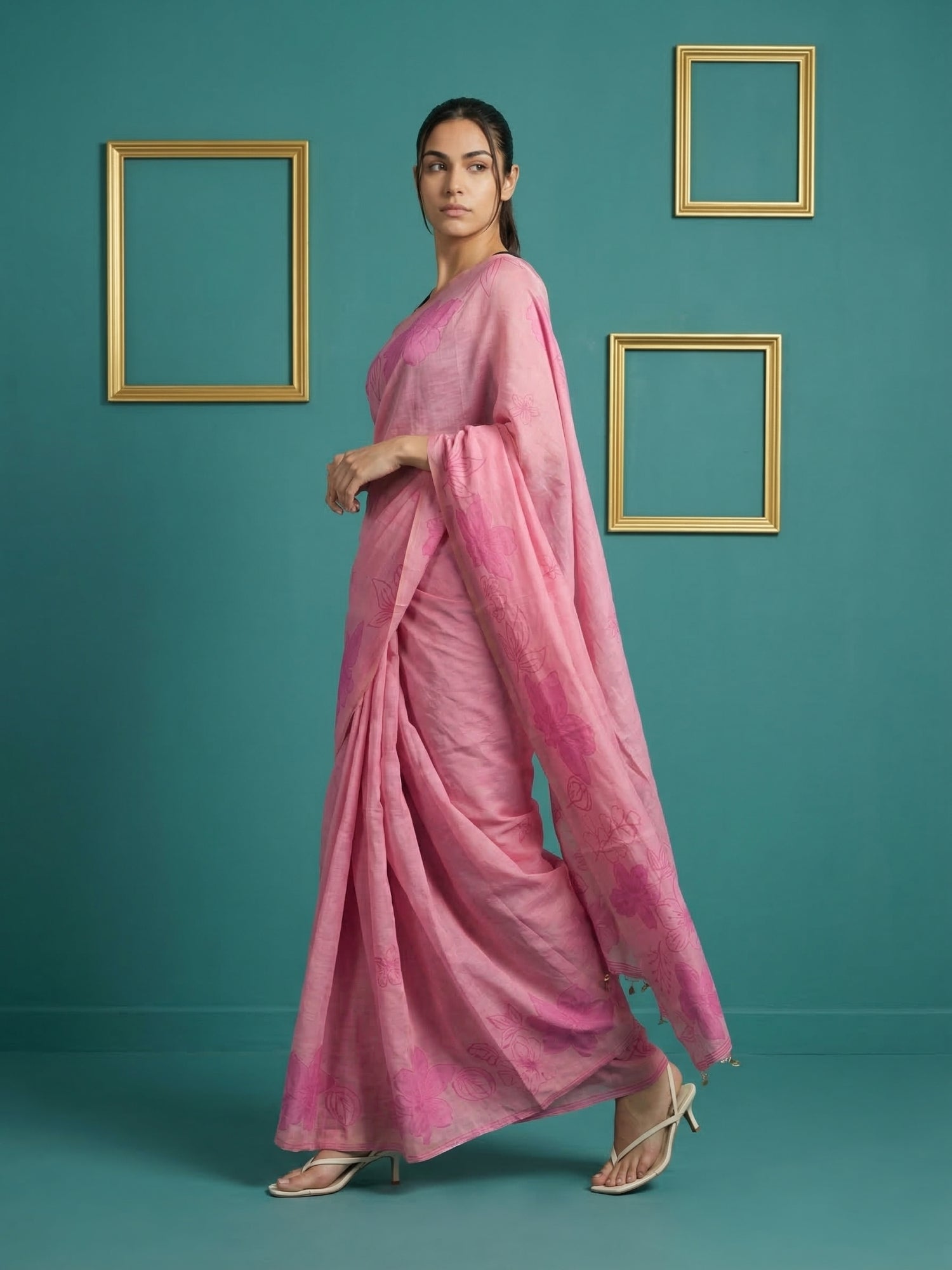 designer pink cotton saree with subtle traditional appeal