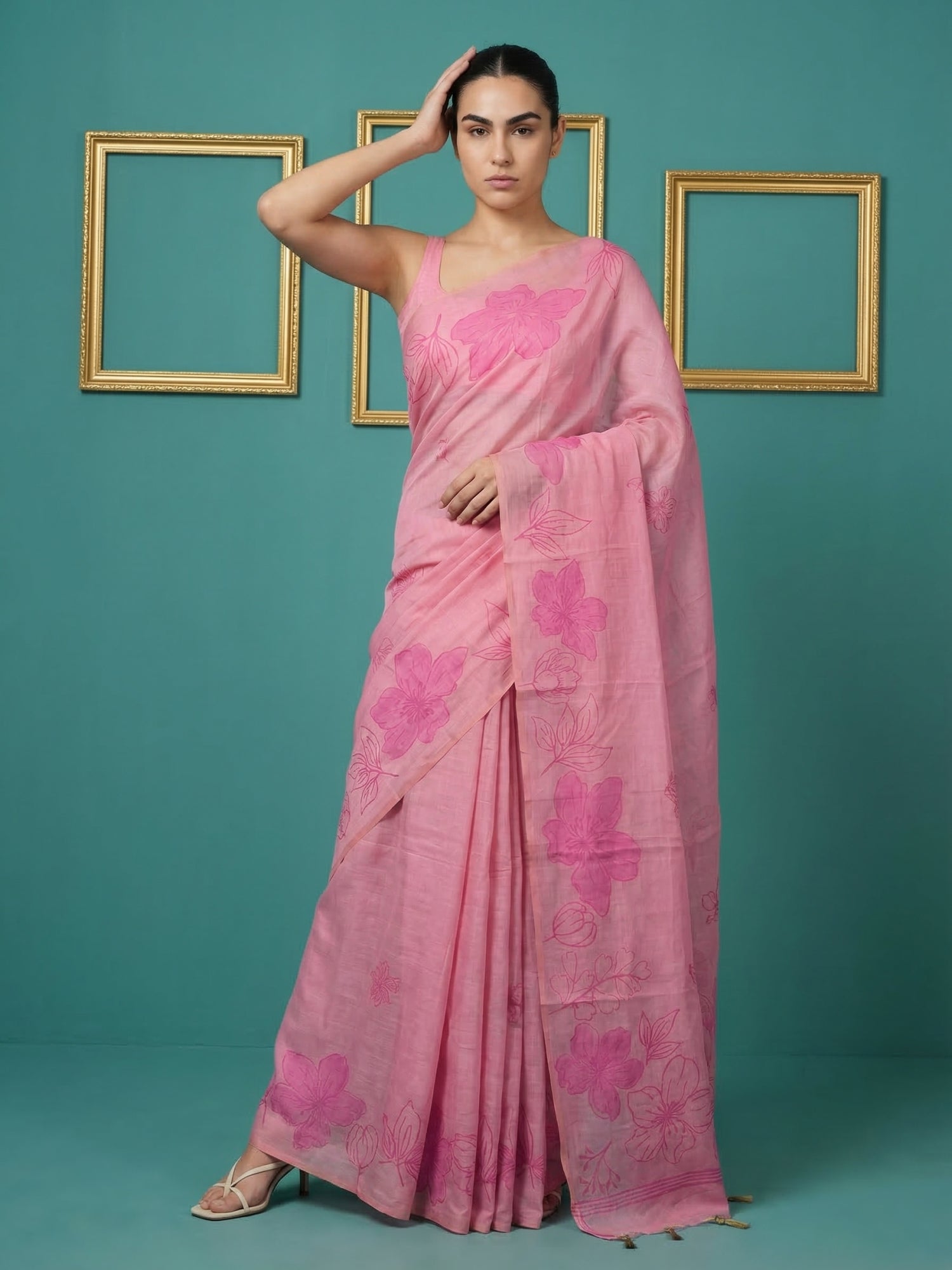 comfortable ethnic saree with artistic pencil art craftsmanship