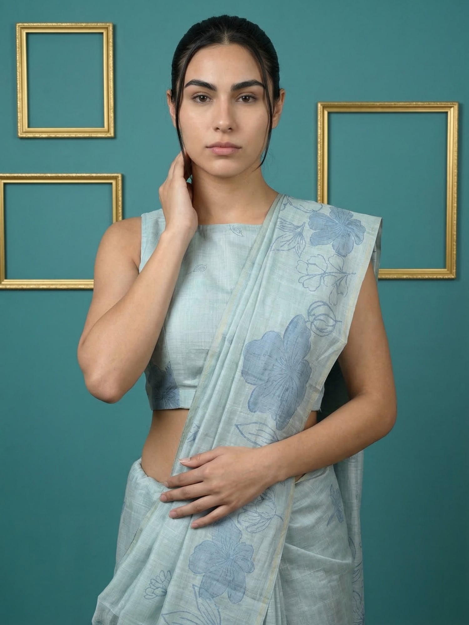 artistic sky blue cotton saree perfect for office and daily wear