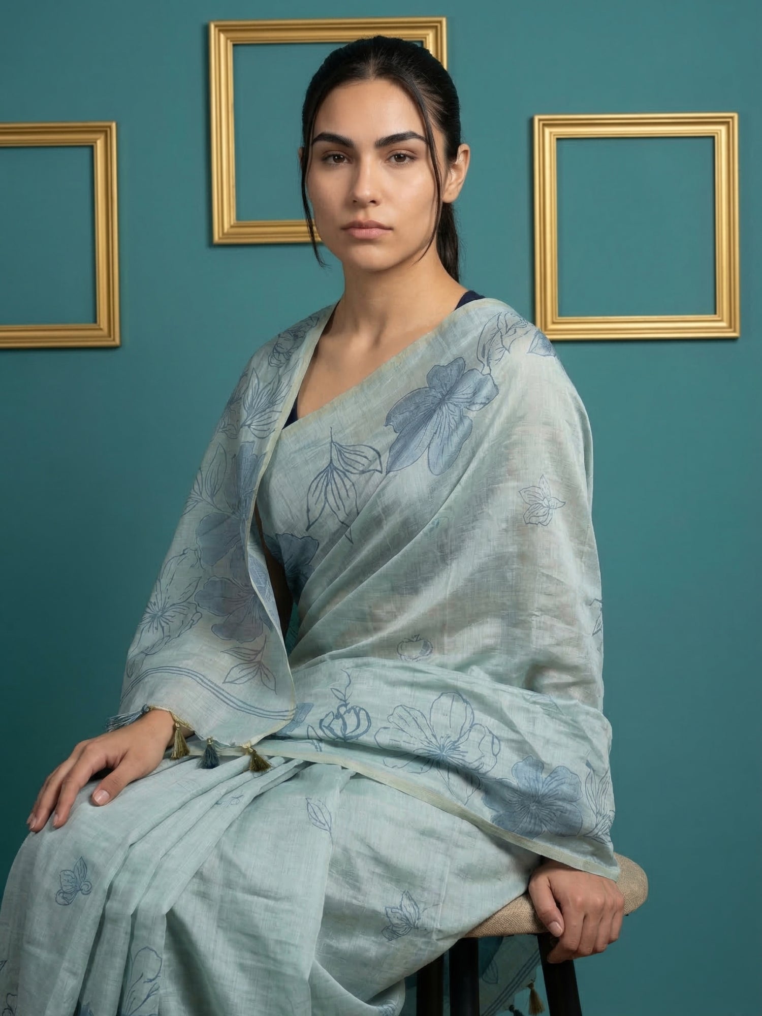 designer sky blue cotton saree with subtle traditional appeal