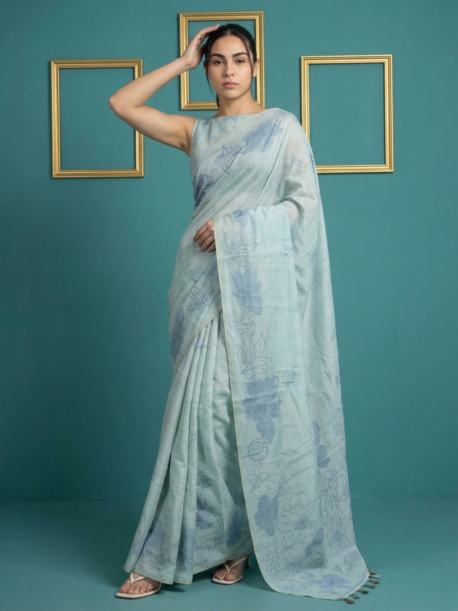 comfortable ethnic saree with artistic pencil art craftsmanship