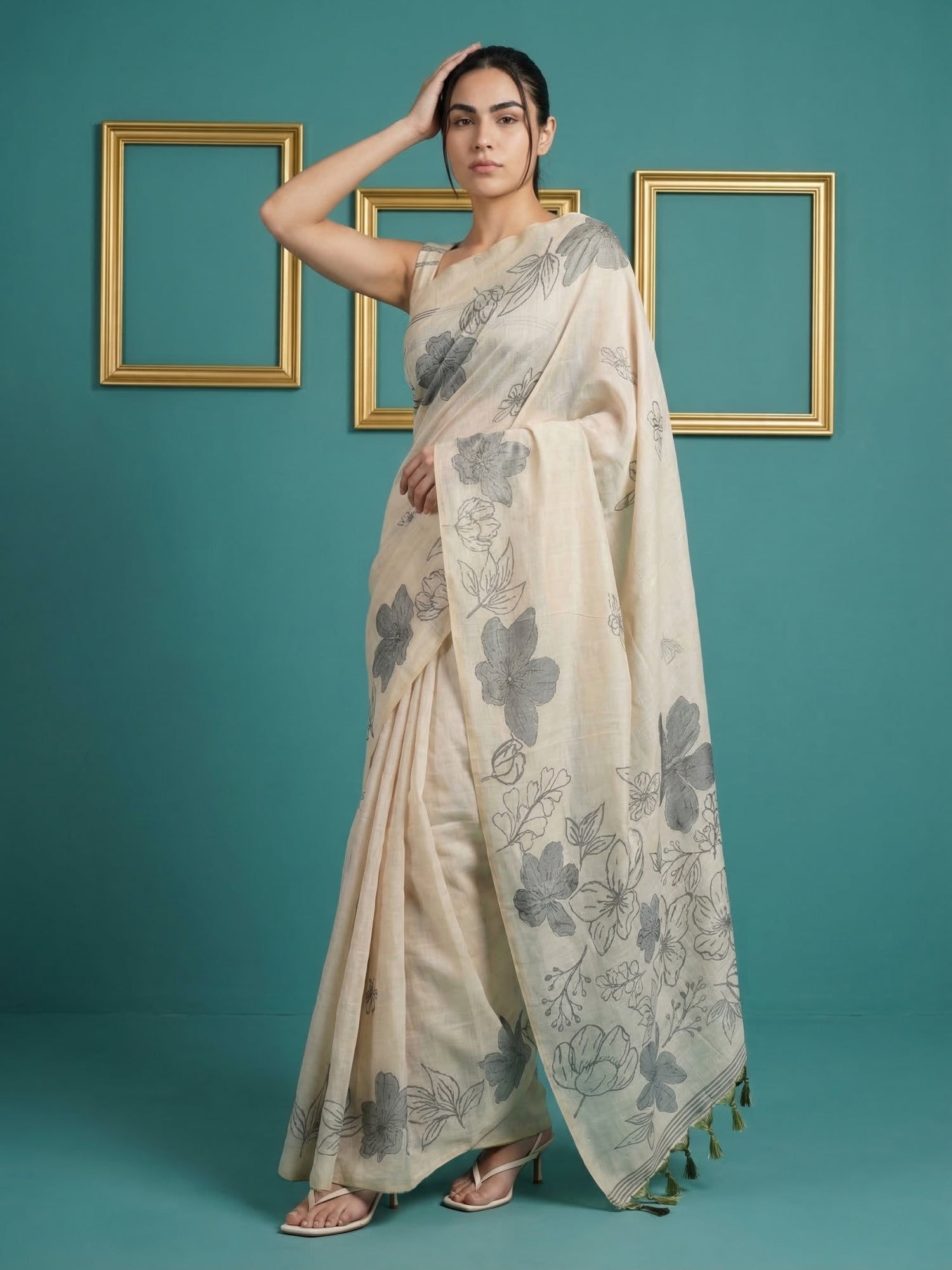 comfortable ethnic saree with artistic pencil art craftsmanship