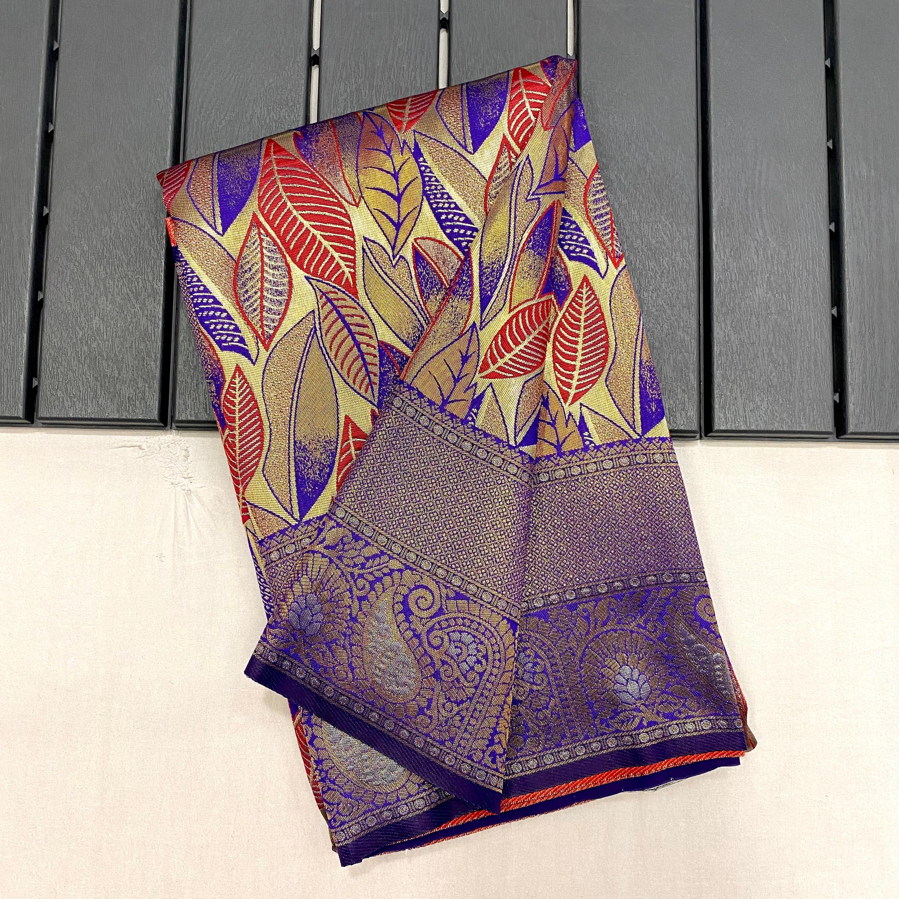 Royal Blue Kanchipattu Silk Saree with All-Over Weaves & Contrast Border