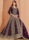 Wine Faux Georgette Embroidered Anarkali Suit with Dupatta
