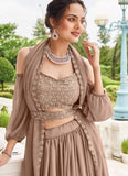 Adorable Brown Sequins Georgette Reception Wear Lehenga Choli