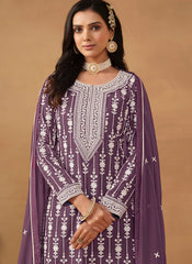 Adorable Embroidered Faux Georgette Sharara Salwar Kameez