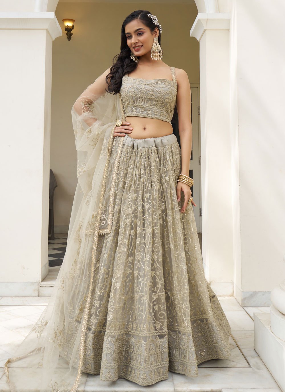 Adorable Net Thread and Sequins Embroidered Lehenga Choli