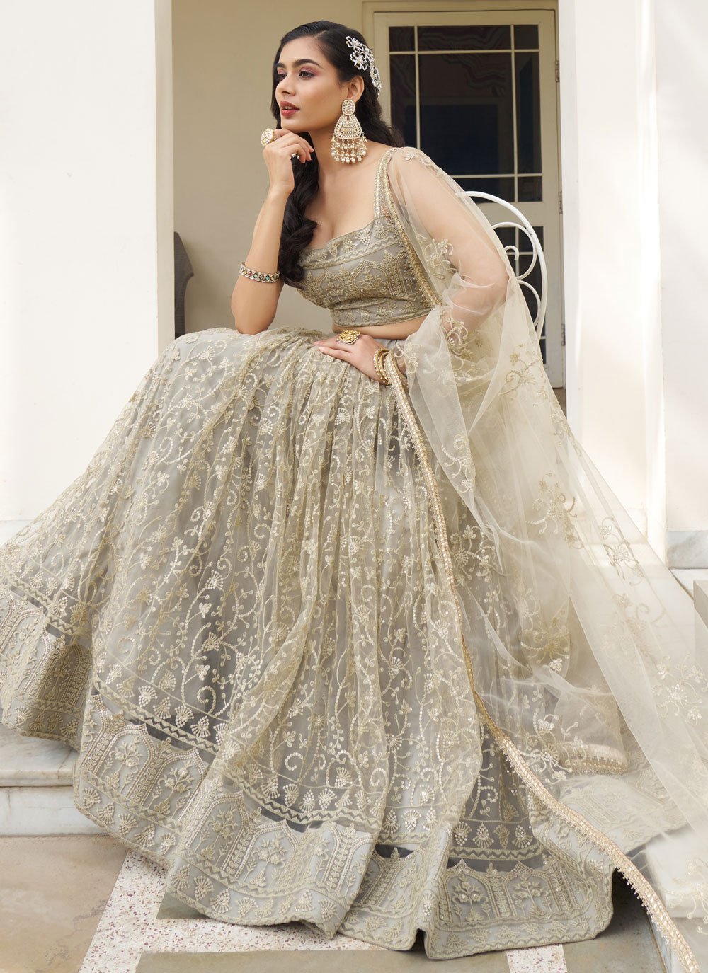 Adorable Net Thread and Sequins Embroidered Lehenga Choli