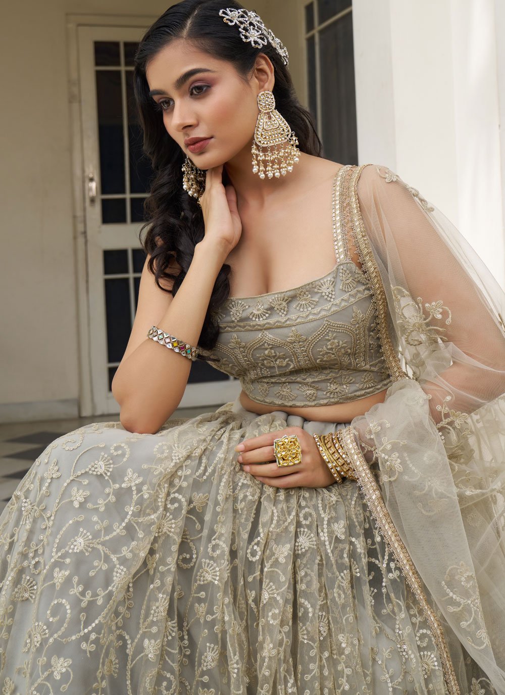 Adorable Net Thread and Sequins Embroidered Lehenga Choli