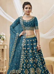 Adorable Sequins Embroidered Art Silk Lehenga in Teal Blue