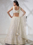 Adorned with Sequins Embroidery Classic Cream Net Lehenga Choli