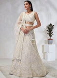 Adorned with Sequins Embroidery Classic Cream Net Lehenga Choli