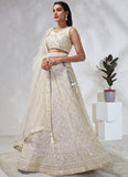 Adorned with Sequins Embroidery Classic Cream Net Lehenga Choli