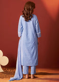 Elegant Aqua Blue Schiffli Cotton Kurta Set with Dupatta