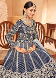 Art Silk Blue Embroidered Anarkali