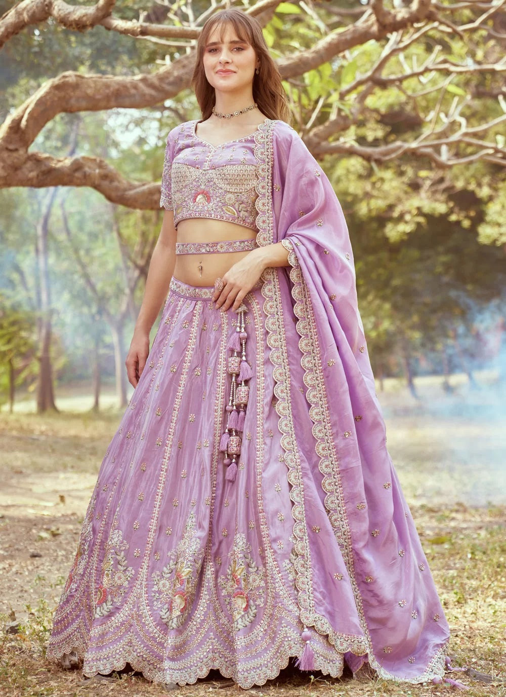 Lavender designer tissue lehenga
