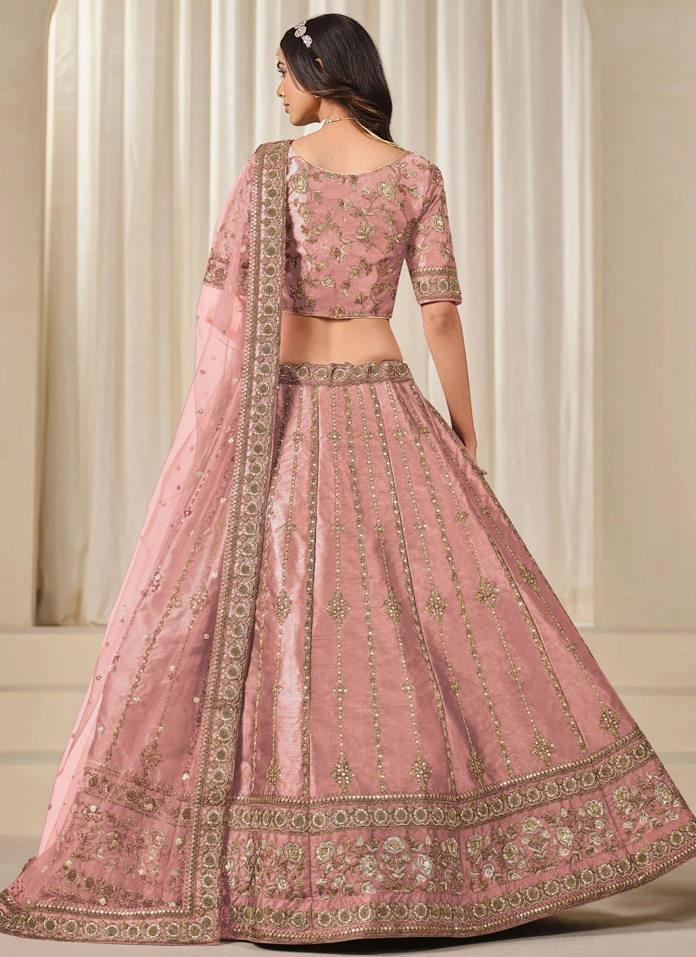 Designer Baby Pink Wedding Guest Lehenga for Women