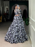 Black Color Printed With Hotfix Tubby Silk Lehenga Choli