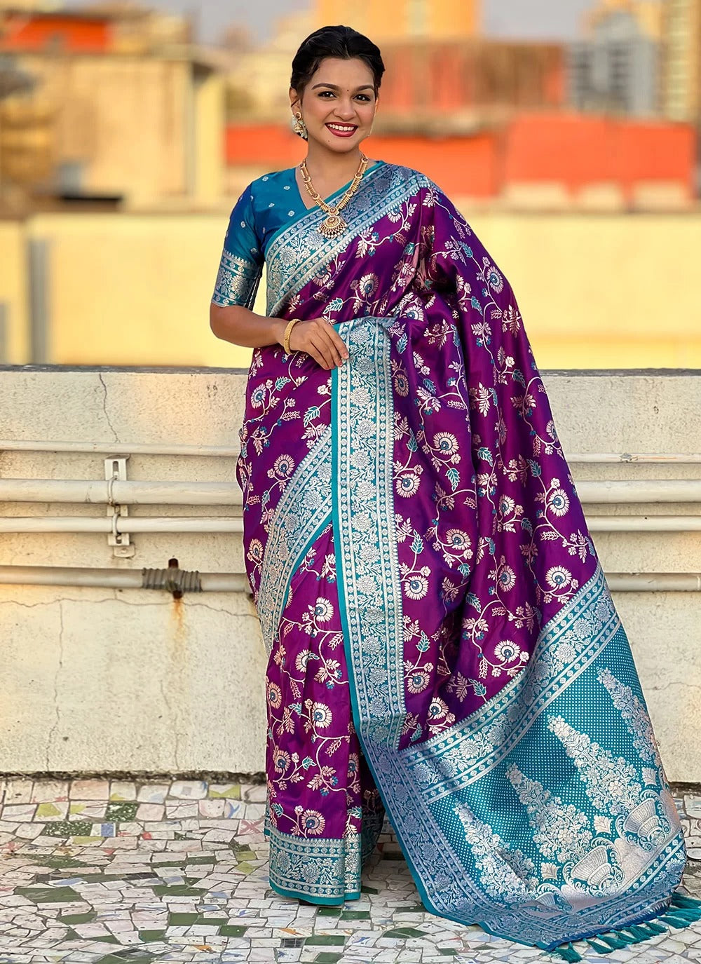 Banarasi Silk Saree for Wedding Functions | Purple Soft Silk
