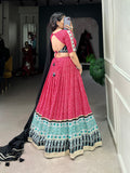 Pink Color Bandhej And Ajarakh Print With Gota Lace Border Rayon Chaniya Choli