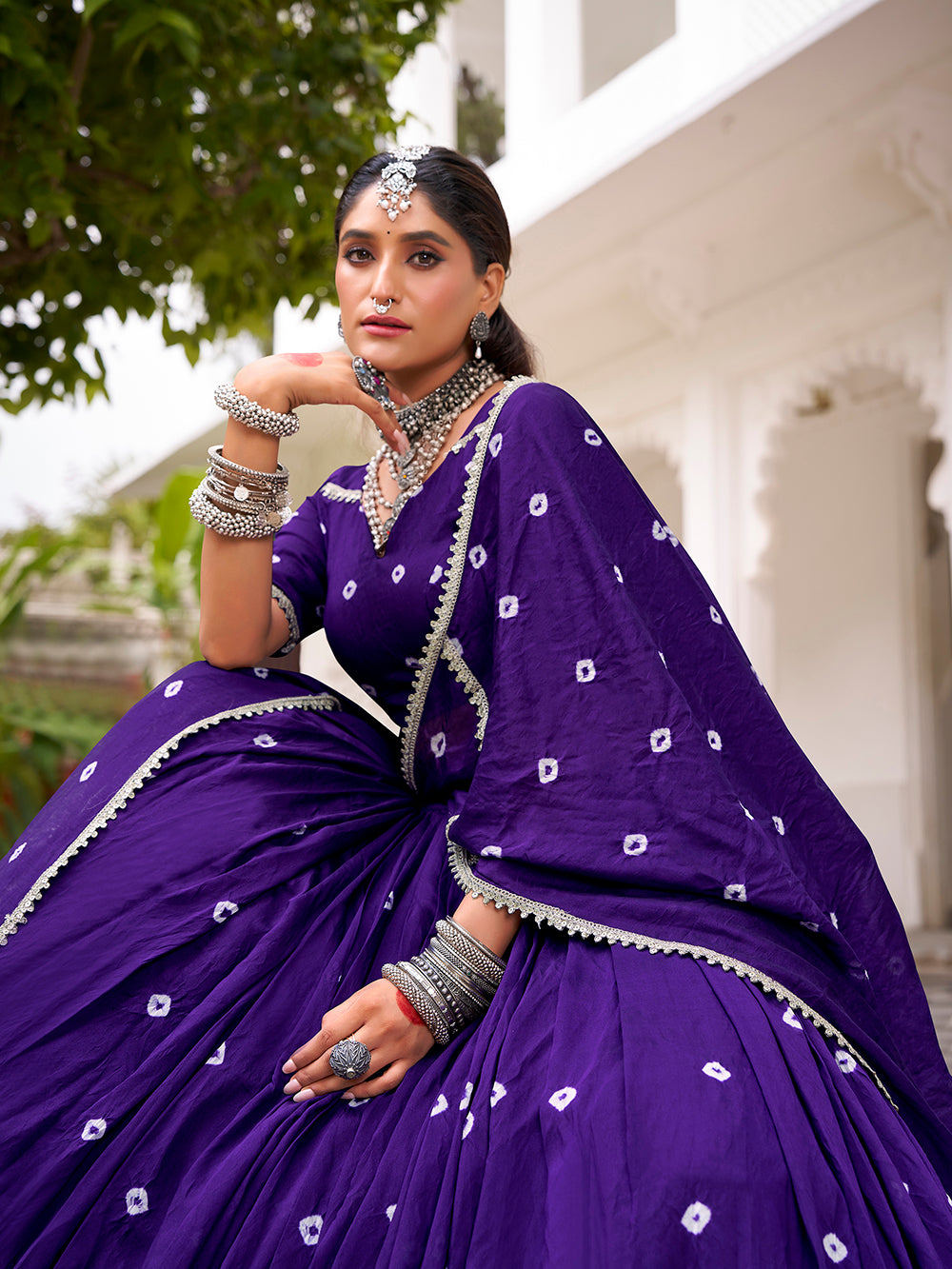 6-Meter Flair Purple Festive Lehenga
