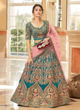 Beautiful Blue Digital Printed Organza Reception Wear Lehenga Choli