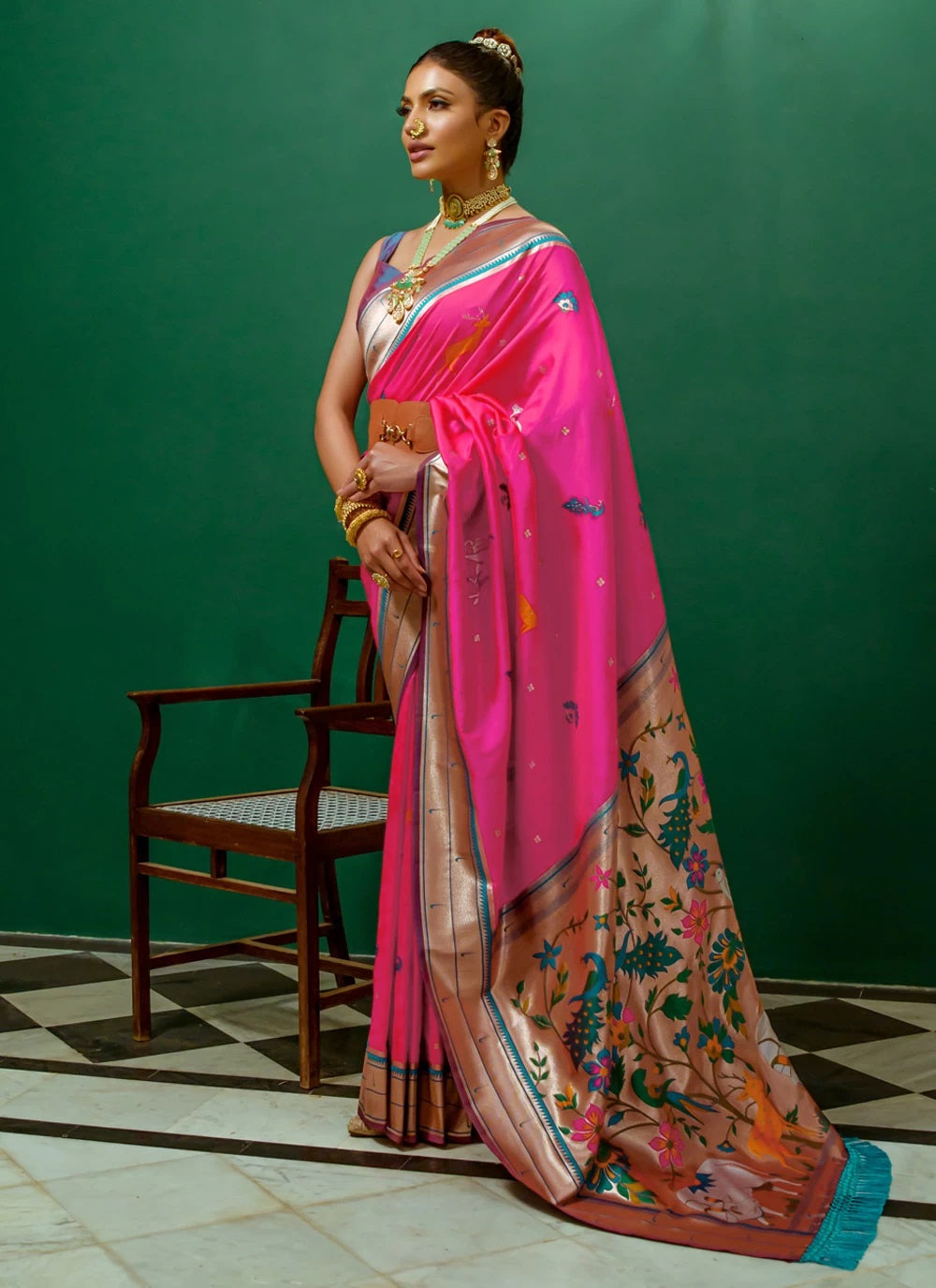 Beautiful Designer Heavy Woven Zari Designer Rani Paithani Silk Saree