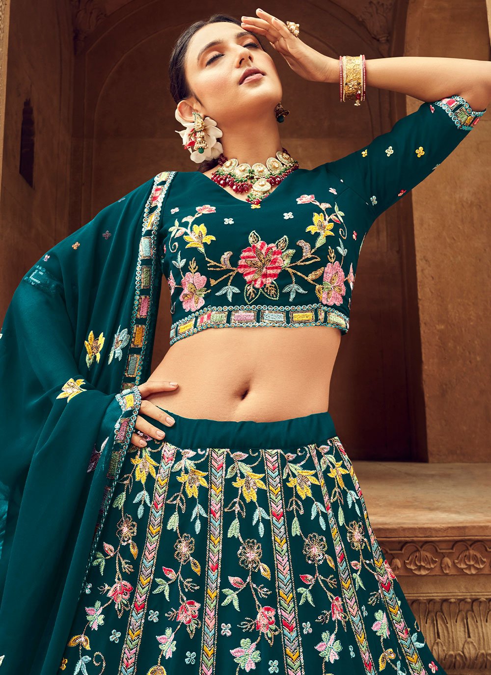 Beautiful Embroidered Georgette Wedding Wear Lehenga Choli For Bridesmaid