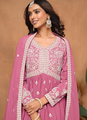 Beautiful Pink Faux Georgette Sharara Suit with Santool Inner