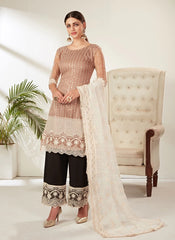Beige Heavy Butterfly Net Pakistani Suit