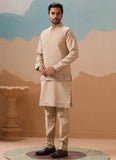 Beige Kurta Koti Set for Men