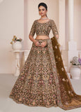 Beige Net Indian Engagement Lehenga With Stone and Sequins Work