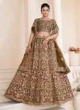 Beige Net Indian Engagement Lehenga With Stone and Sequins Work