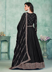 Black Art Silk Anarkali Dress with Intricate Embroidery