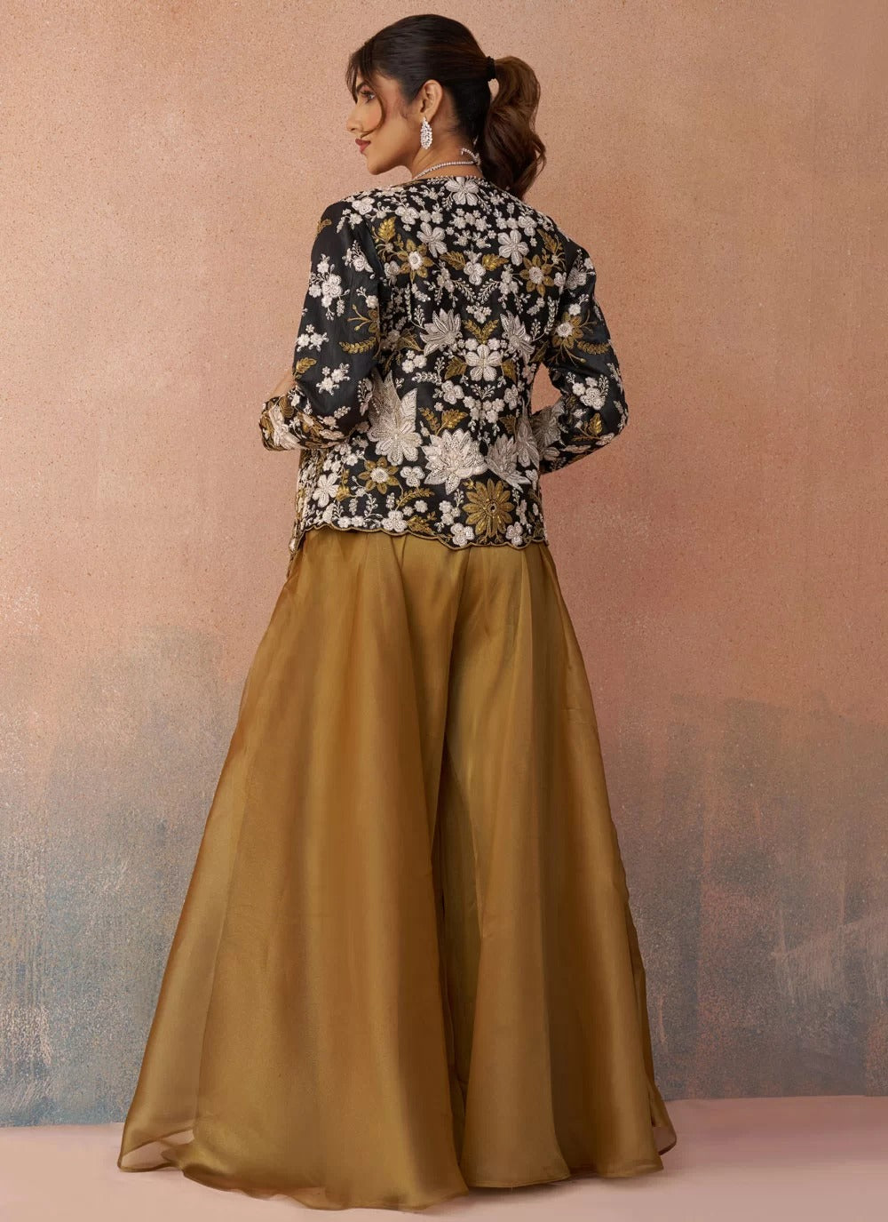 Elegant black fusion outfit for cocktail and evening events