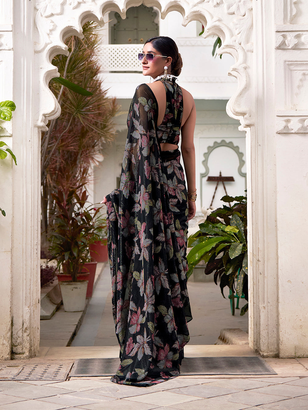 Floral brasso work saree with matching blouse fabric