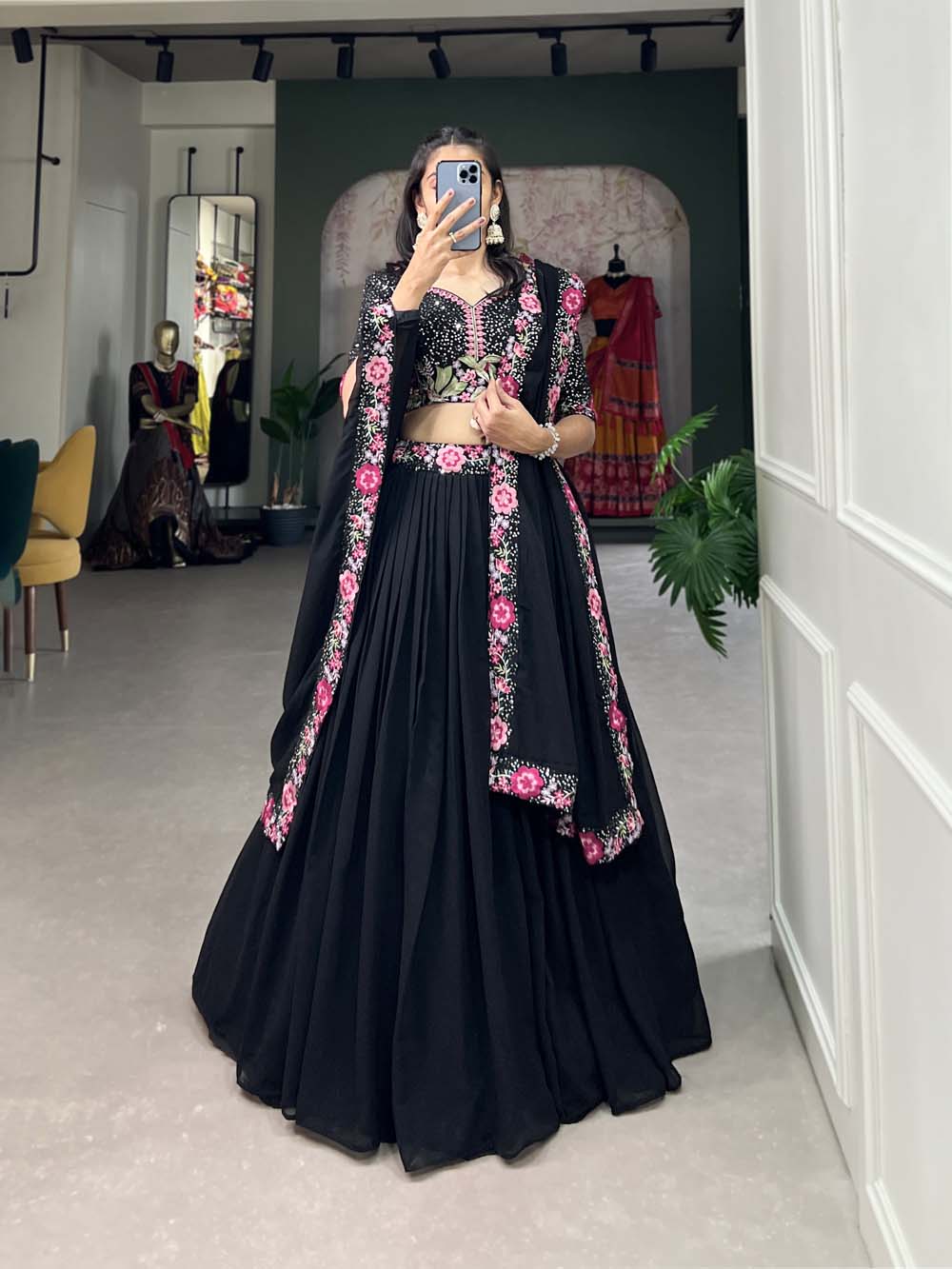 Black festive georgette lehenga set