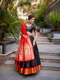Black Color Zari Weaving Work Jacquard Silk(Paithani) Lehenga Choli