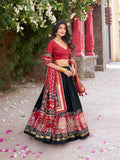 Black Color Patola Printed Tussar Silk Lehenga Choli