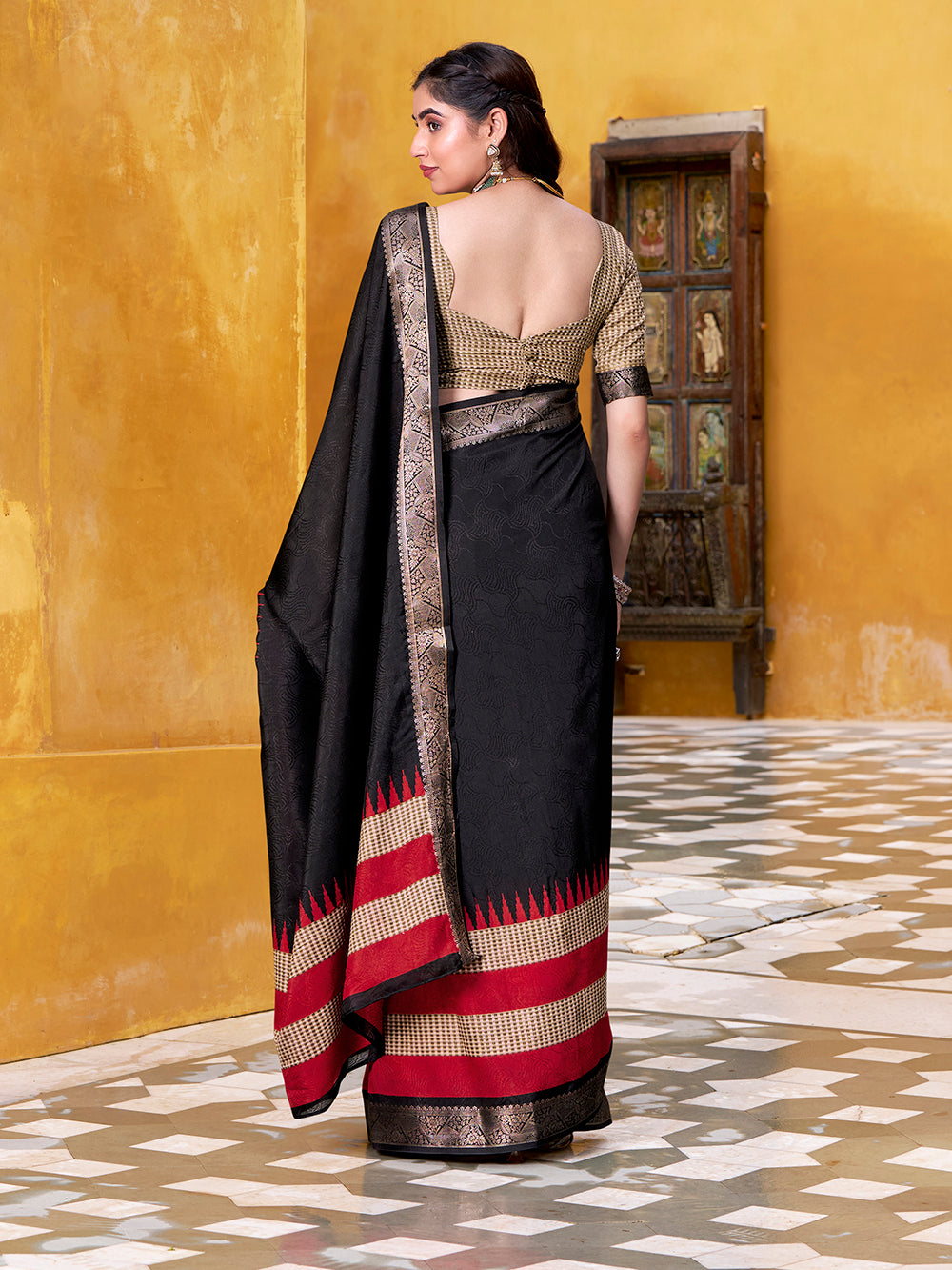 Traditional printed poly cotton saree