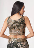 Black Digital Print Embroidered Organza Contemporary Saree