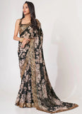 Black Digital Print Embroidered Organza Contemporary Saree