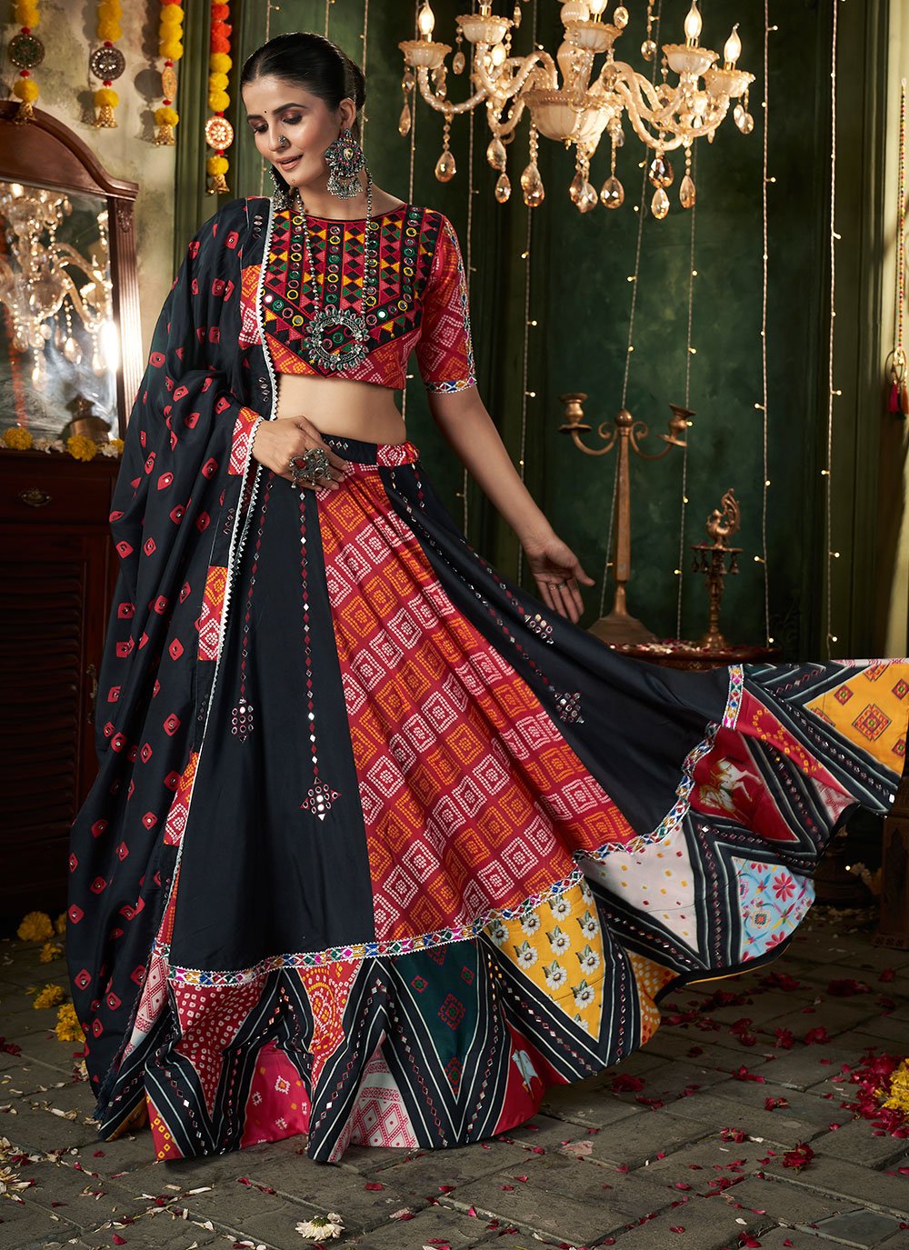 Black Maslin Cotton Lehenga Choli for Navratri