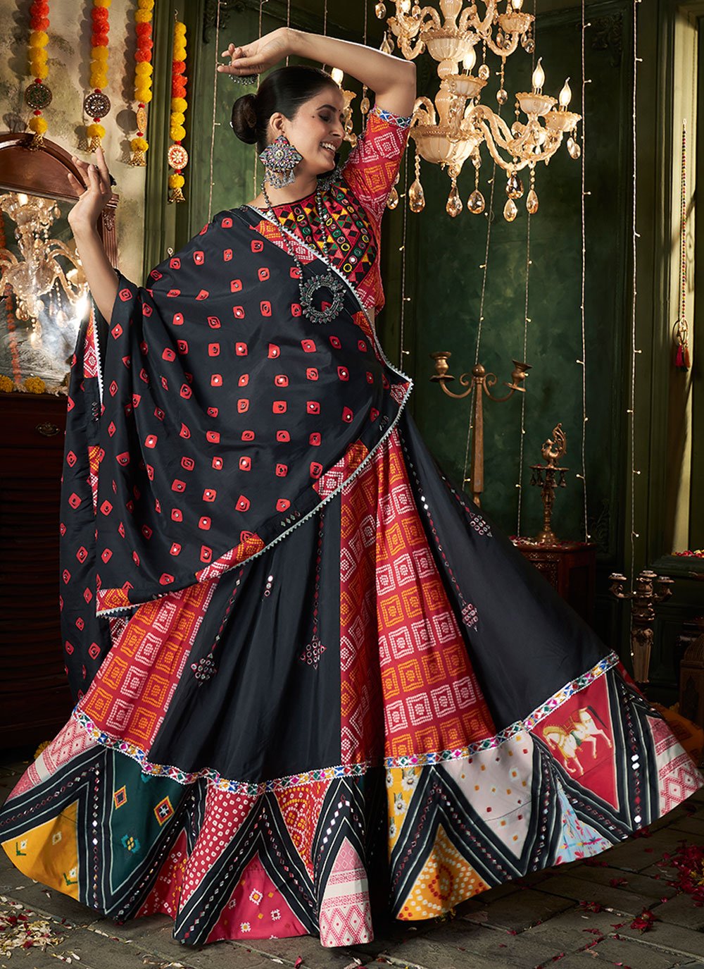 Black Maslin Cotton Lehenga Choli for Navratri